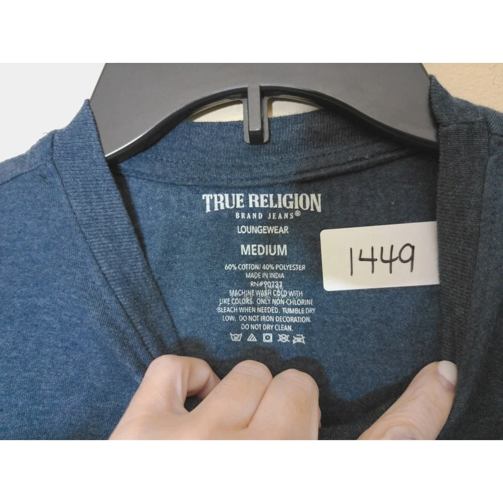 True Religion T-Shirt Men Medium Blue Loungewear Horseshoe Logo Graphic Tee vTG